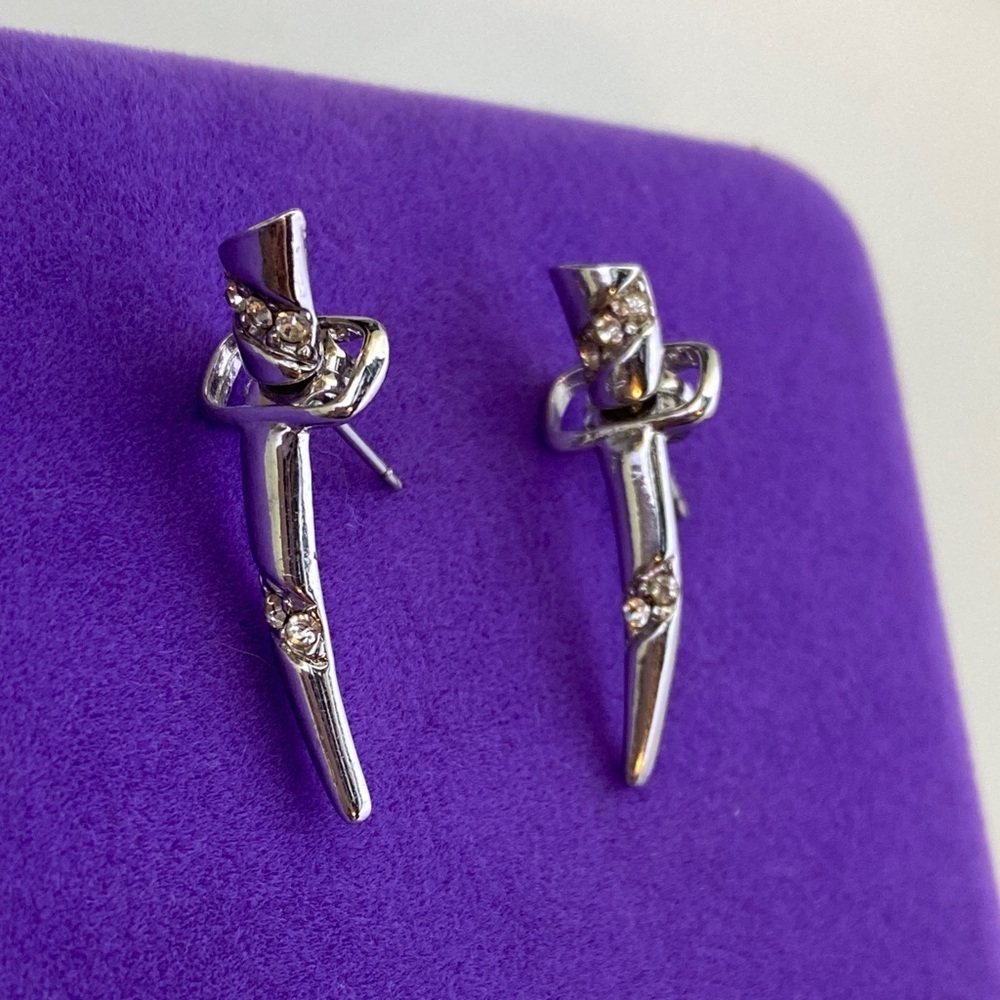 💛 Unique Silver Tone CZ Dagger Earrings | Modern Edge Statement